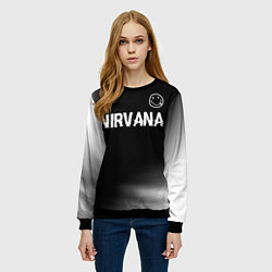 Свитшот женский Nirvana glitch на темном фоне посередине, цвет: 3D-черный — фото 2