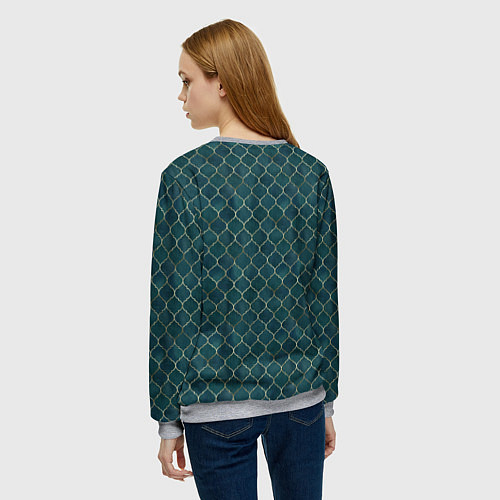 Женский свитшот Золотой узор на бирюзовом фоне / 3D-Меланж – фото 4