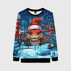 Свитшот женский Новогодний дракон 2024 зимний пейзаж, цвет: 3D-черный