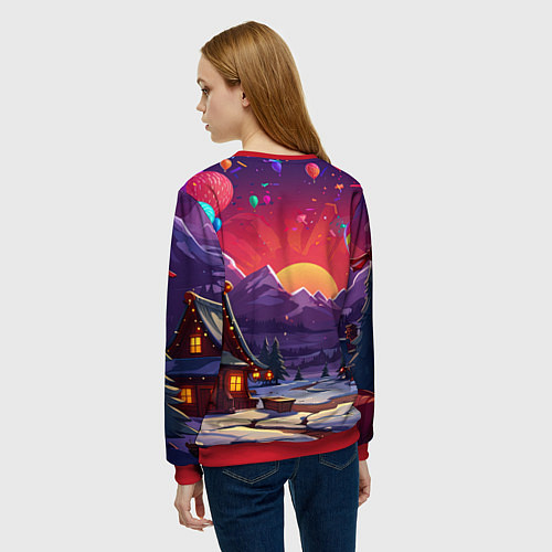 Женский свитшот Маленький новогодний милый дракон 2024 / 3D-Красный – фото 4