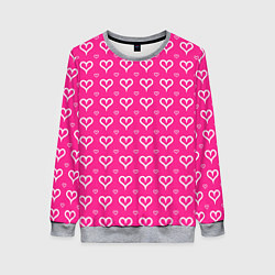 Свитшот женский Сердечки паттерн насыщенный розовый, цвет: 3D-меланж