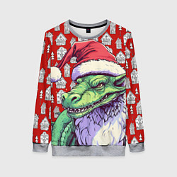 Свитшот женский Большой зеленый новогодний дракон, цвет: 3D-меланж