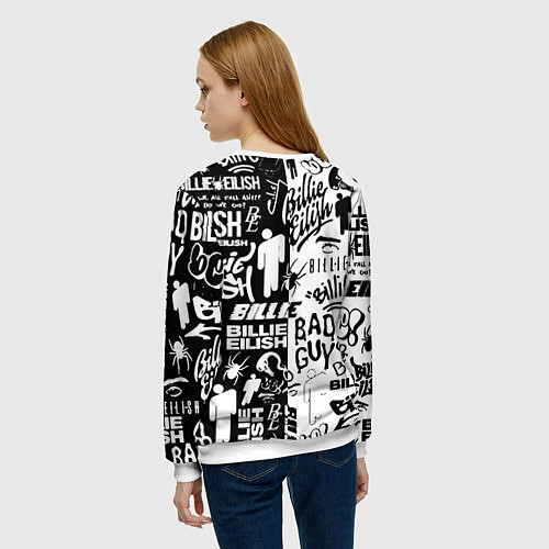 Женский свитшот Billie Eilish чернобелые битва лого / 3D-Белый – фото 4