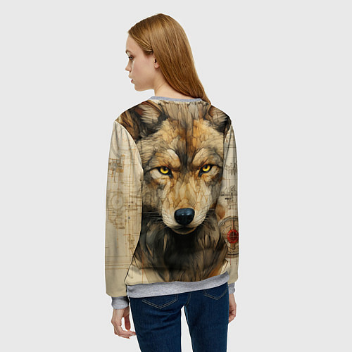 Женский свитшот Волк в стиле диаграмм Давинчи / 3D-Меланж – фото 4
