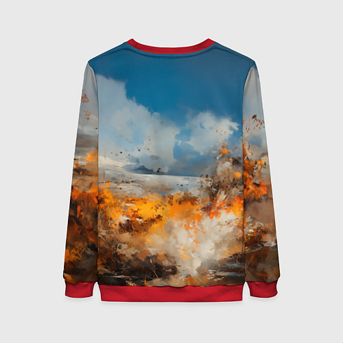 Женский свитшот Белая лошадь скачет в поле / 3D-Красный – фото 2