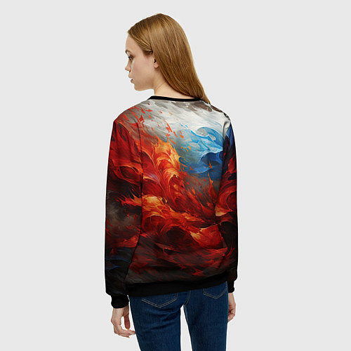 Женский свитшот Абстрактный белый синий красный дым / 3D-Черный – фото 4