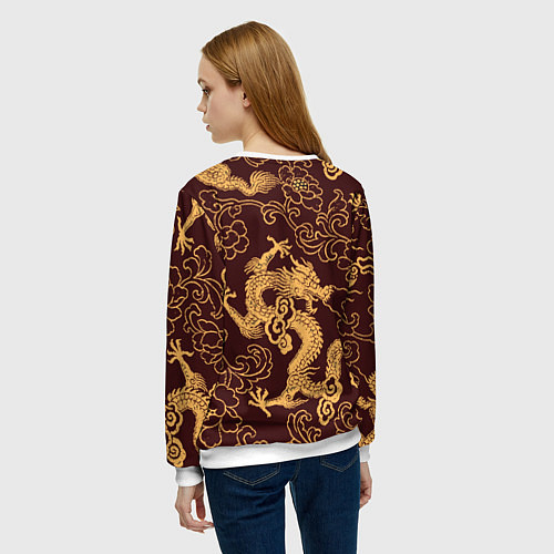 Женский свитшот Черно-золотая гравюра дракона / 3D-Белый – фото 4