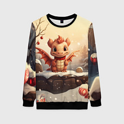 Свитшот женский Новогодний дракон 2024 символ года, цвет: 3D-черный