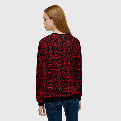 Женский свитшот Чёрно-красный узоры / 3D-Черный – фото 4
