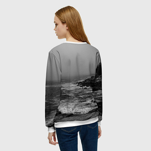Женский свитшот Валькнут на фоне скал у холодного моря / 3D-Белый – фото 4