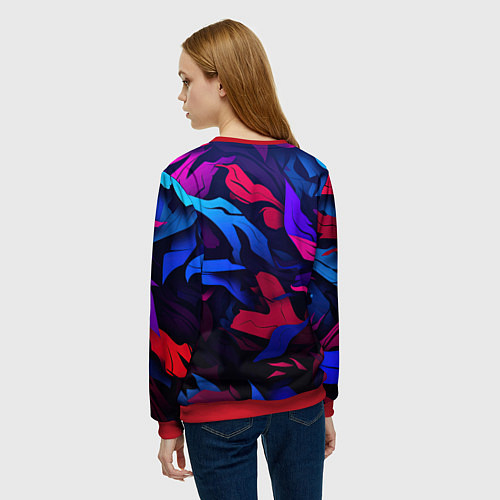 Женский свитшот Синие и фиолетовые яркие краски / 3D-Красный – фото 4
