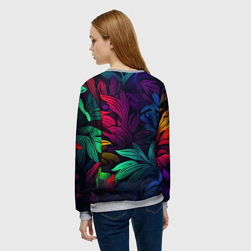 Женский свитшот Яркие абстрактные листья / 3D-Меланж – фото 4