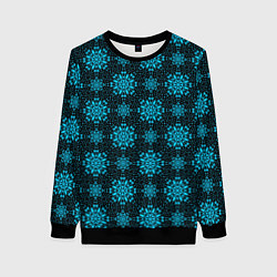 Свитшот женский Паттерн тёмно-бирюзовый абстрактные цветы, цвет: 3D-черный