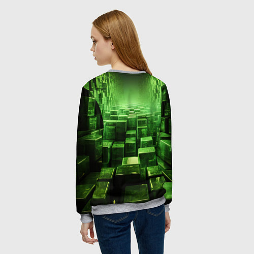 Женский свитшот Зеленые квадраты в лабиринте / 3D-Меланж – фото 4