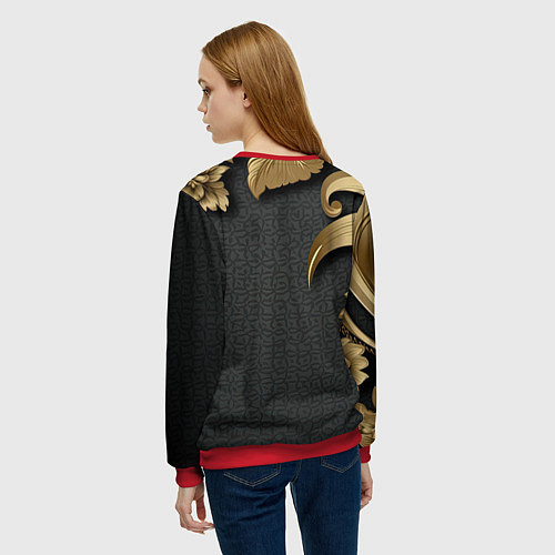 Женский свитшот Золотые объемные листья на сером фоне / 3D-Красный – фото 4