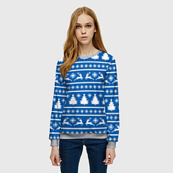 Свитшот женский Синий свитер с новогодними оленями, цвет: 3D-меланж — фото 2