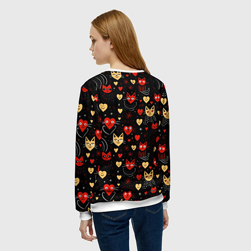 Женский свитшот Паттерн с сердечками и котами валентинка / 3D-Белый – фото 4