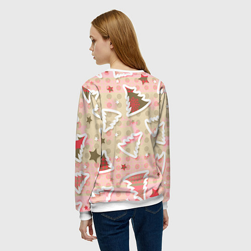 Женский свитшот Розовые узоры ёлки / 3D-Белый – фото 4