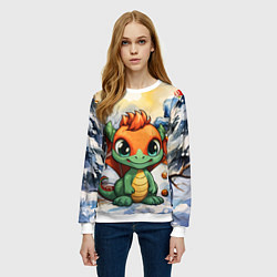 Свитшот женский Зелено-оранжевый дракон, цвет: 3D-белый — фото 2