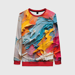 Свитшот женский Абстрактная живопись акрилом, цвет: 3D-красный