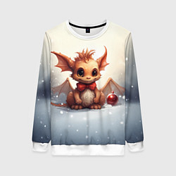 Женский свитшот Маленький дракоша на снежном фоне