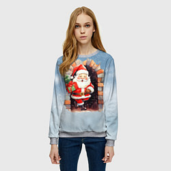 Свитшот женский Санта выходит из камина, цвет: 3D-меланж — фото 2