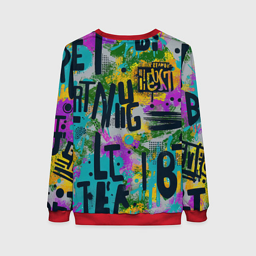 Женский свитшот Загадочный абстрактный текст на ярком фоне / 3D-Красный – фото 2