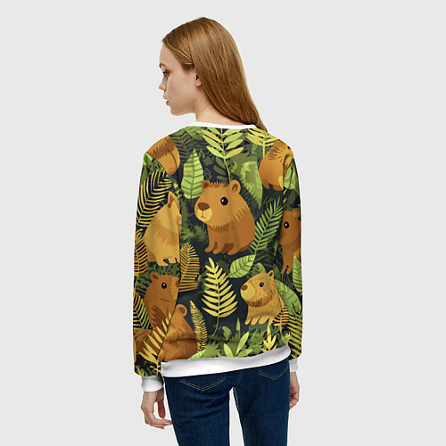 Женский свитшот Капибары - лесной маскировочный камуфляж / 3D-Белый – фото 4