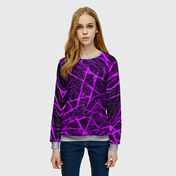 Свитшот женский Фиолетовая паутина на чёрном фоне, цвет: 3D-меланж — фото 2