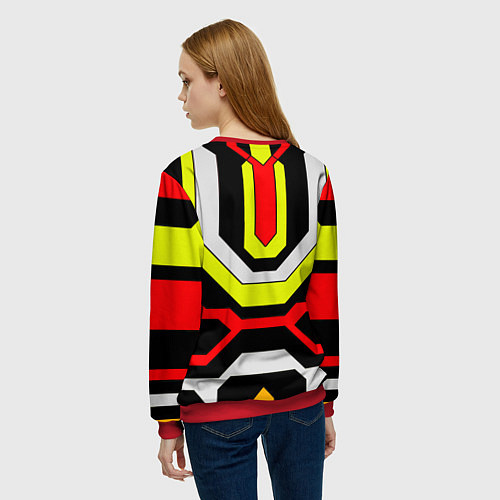 Женский свитшот Жёлтые и красные техно линии / 3D-Красный – фото 4