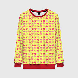 Свитшот женский Сердечки на желтом - паттерн, цвет: 3D-красный