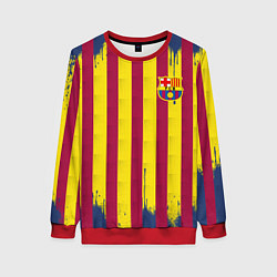 Свитшот женский Полосатые цвета футбольного клуба Барселона, цвет: 3D-красный
