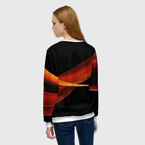 Женский свитшот Красные оранжевые абстрактные полосы / 3D-Белый – фото 4