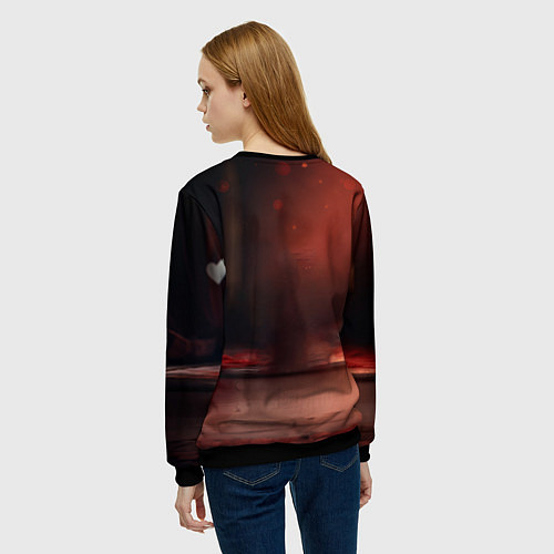 Женский свитшот Пушистая кошечка с сердечком 14 февраля / 3D-Черный – фото 4