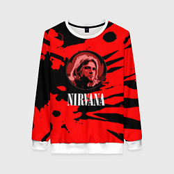 Свитшот женский Nirvana красные краски рок бенд, цвет: 3D-белый