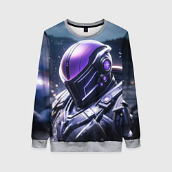 Свитшот женский Киборг в фиолетовом шлеме, цвет: 3D-меланж