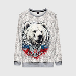 Свитшот женский Белый медведь и белый герб России, цвет: 3D-меланж