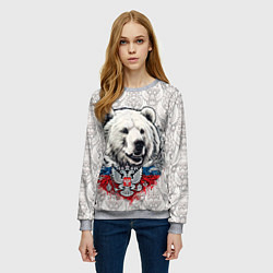 Свитшот женский Белый медведь и белый герб России, цвет: 3D-меланж — фото 2