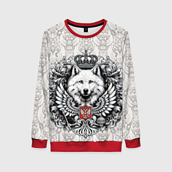 Свитшот женский Волк белый герб России, цвет: 3D-красный