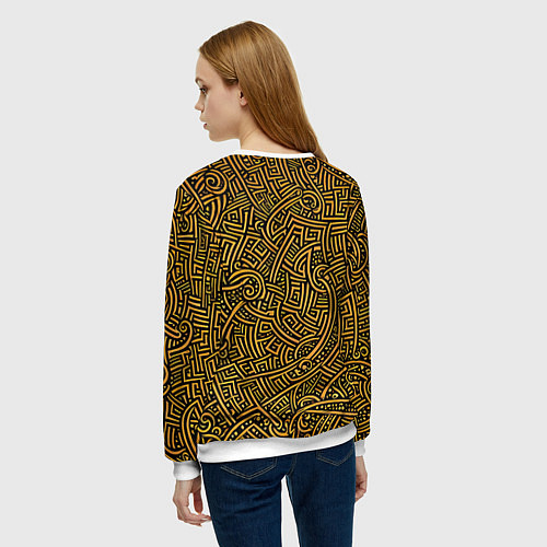 Женский свитшот Золотые узоры на черном фоне / 3D-Белый – фото 4