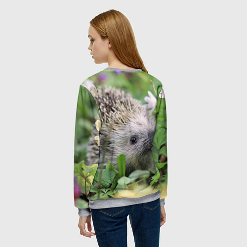 Женский свитшот Лесной ёжик в траве / 3D-Меланж – фото 4