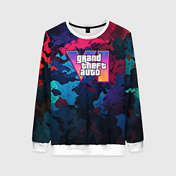 Женский свитшот GTA 6 logo яркий неоновый камуфляжный стиль