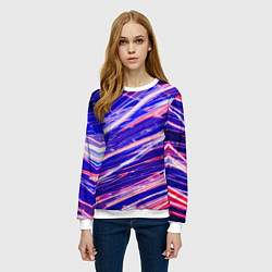 Свитшот женский Белые и красные линии на синем фоне, цвет: 3D-белый — фото 2