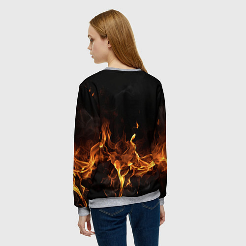 Женский свитшот Palworld логотип на черном фоне с огнем / 3D-Меланж – фото 4