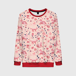 Женский свитшот Розовый паттерн с цветами и котиками