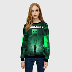 Свитшот женский Minecraft зеленый монстр, цвет: 3D-черный — фото 2