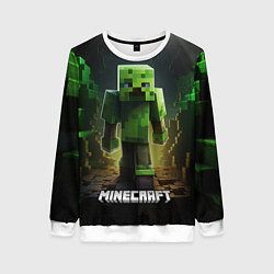 Свитшот женский Minecraft зеленый квадратный монстр, цвет: 3D-белый