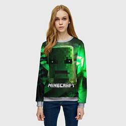 Свитшот женский Minecraft зеленая голова, цвет: 3D-меланж — фото 2