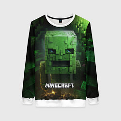 Свитшот женский Minecraft зеленый персонаж в пещере, цвет: 3D-белый