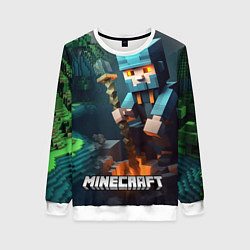 Свитшот женский Minecraft персонаж у костра, цвет: 3D-белый